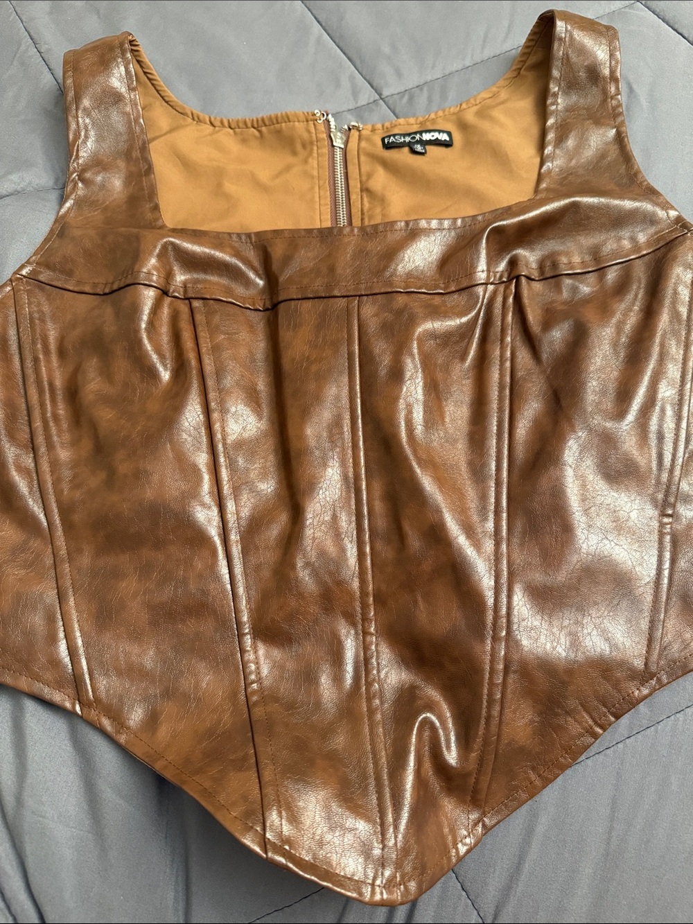 Fashion Nova Brown Faux Leather Corset Top
